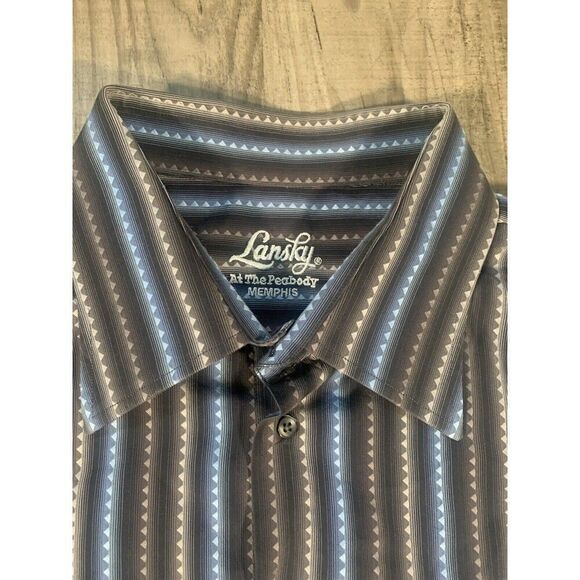 Lansky Bros shirt Mens Black blue geometric Triangle flip cuff Pattern XXL - Picture 8 of 8